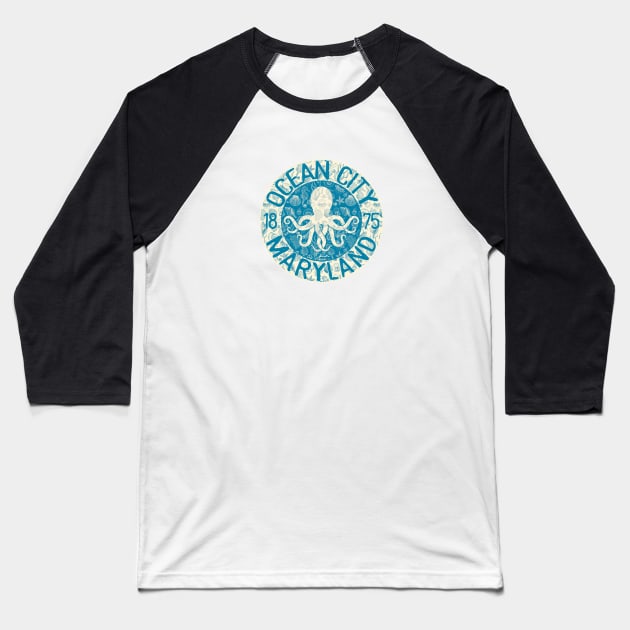 Ocean City, Maryland, Octopus Baseball T-Shirt by jcombs